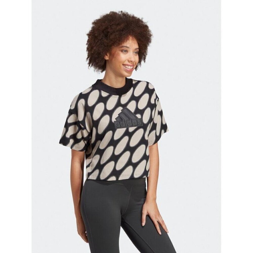 Adidas Marimekko Future Icon 3-Stripes T-Shirt Cropped Black Cloud Loose Size S
